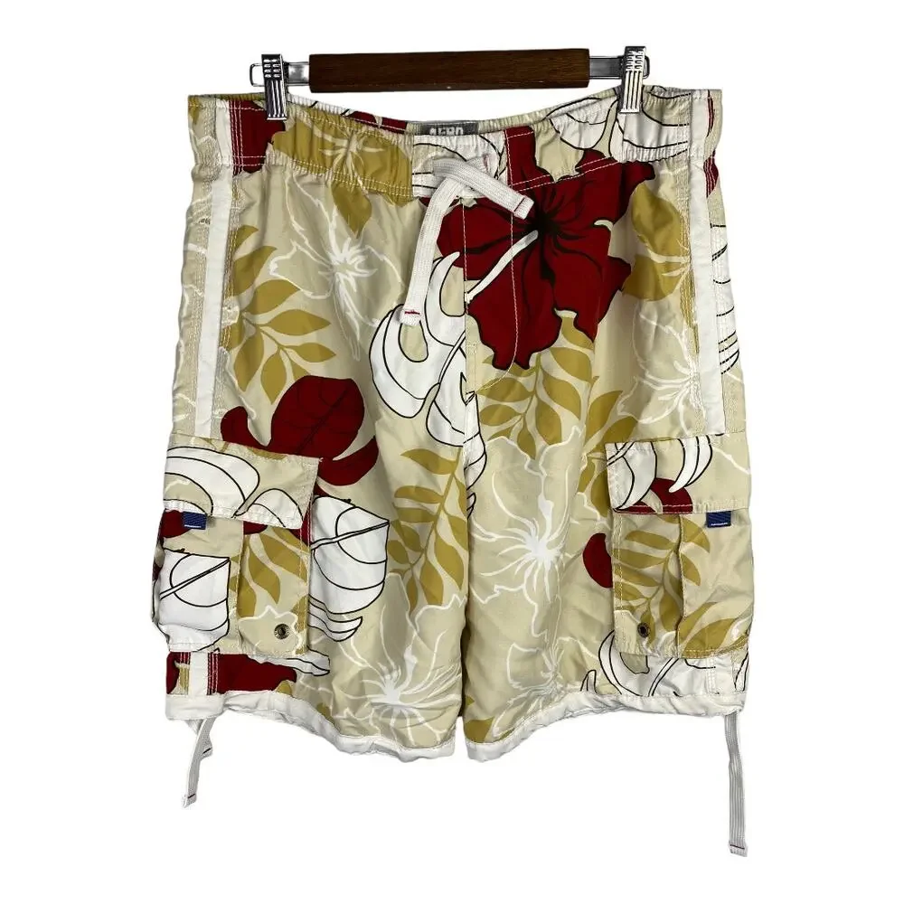 Aeropostale Mens Aero Surf Board Shorts Swim Trunks Hawaiian Print size Medium